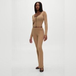 Frankie’s Bikinis x BELLA HADID Texas Knit sweater cardigan and flare pant Set